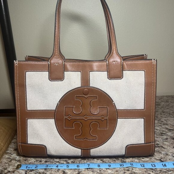 TORY BURCH ELLA CANVAS QUADRANT MINI TOTE - Picture 1 of 13